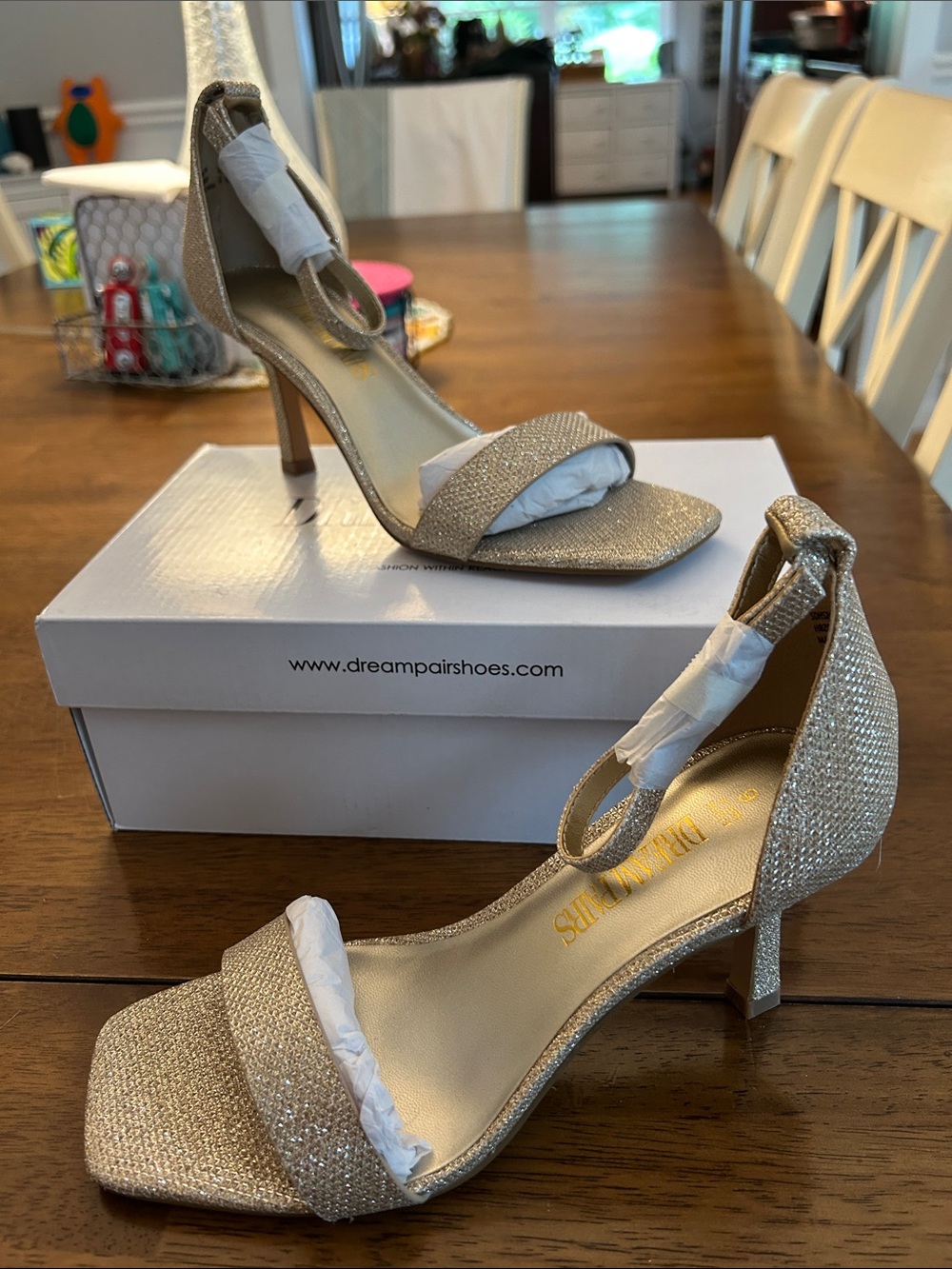 Dream Pairs Champagne Gold Glitter Ankle-Strap Heels